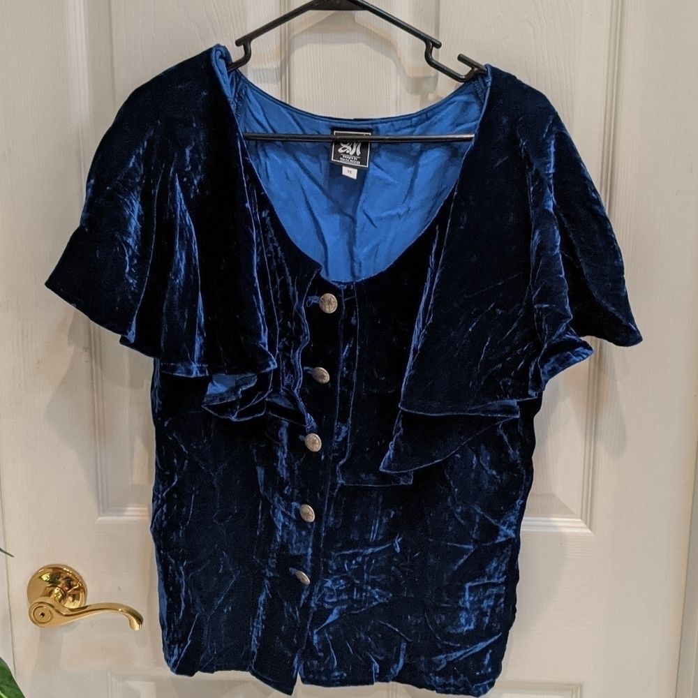 M Designs by Martin McCrea Blue Velvet Top Size M - Picture 6 of 10